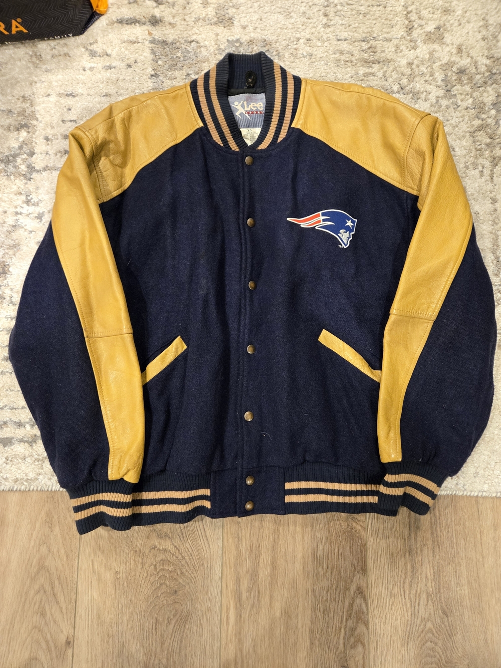Lee Navy and Mustard Varsity Bomber Jacket with Team Patch